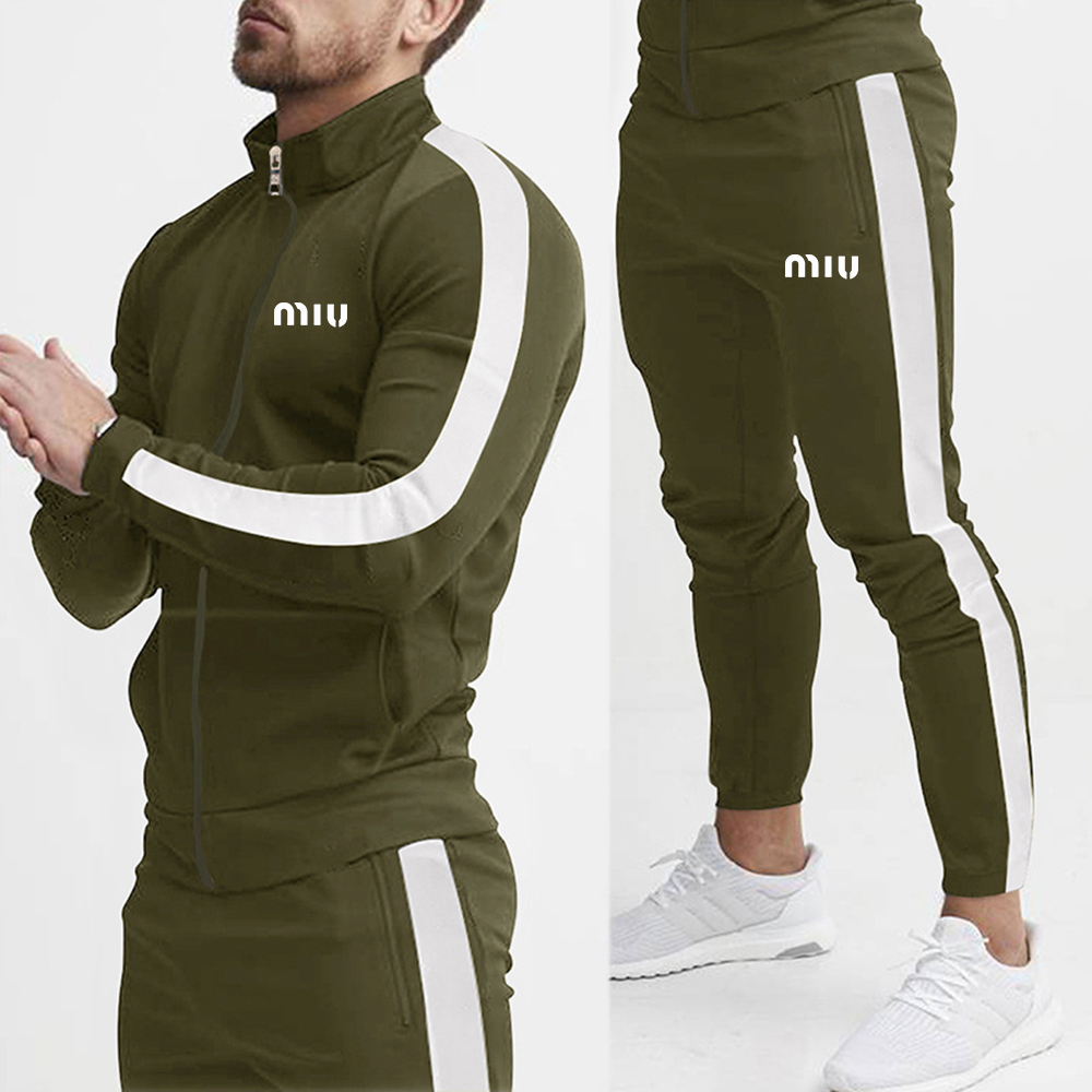 Designer Mens Colorblock Patchwork Tracksuits 2 Piece Set Sweatsuits Sportswear Zip Up Coat with Kanga Pocket Sweatpants Joggers Pants