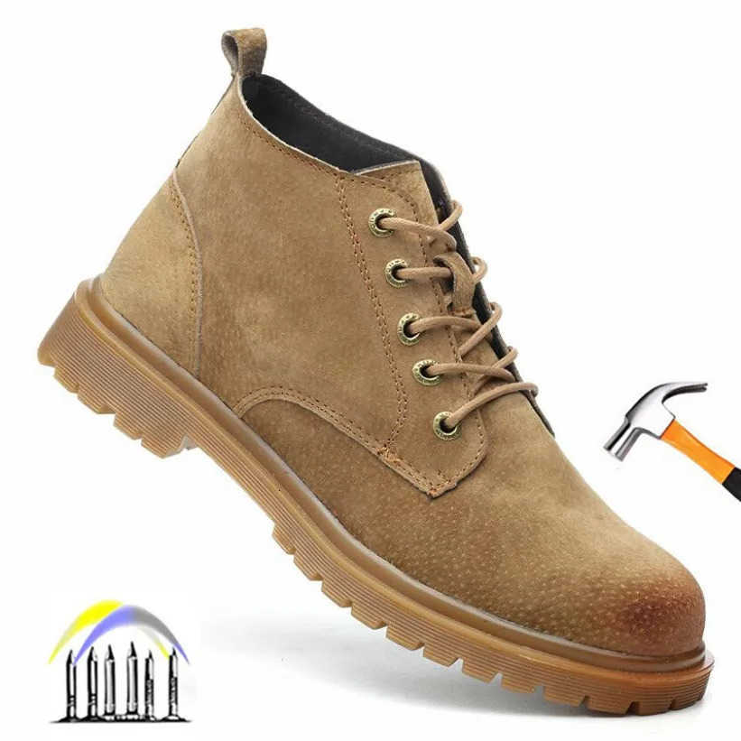 High Leather Anti-puncture Tops Suede Boots Anti Smash Comfortable Shoes for Work Safety Sneakers for Men Light Man Safety Shoes D260901