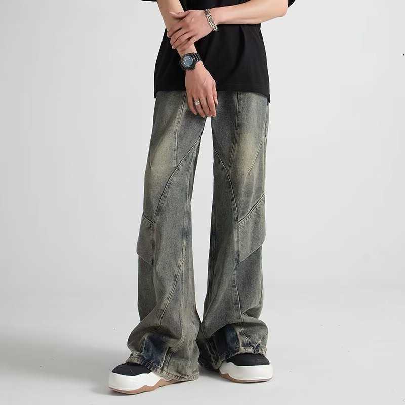 Old 2024 Streetwear Cyber Y2K Blue Baggy Flare Jeans For Men 90S Vintage Designer Clothes Harajuku Fashion Cotton Long Trousers D260902