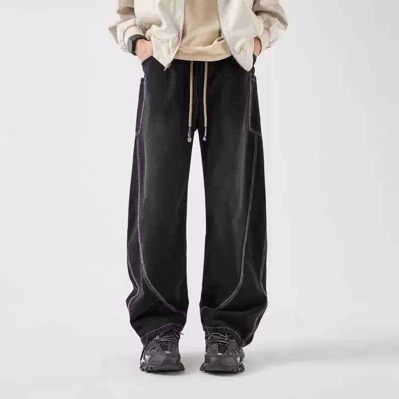Drawstring 2026 Street Spring High Curved Jean For Man Casual Straight-Leg Cargo Denim Pants Patchwork Y2K Vintage Baggy Jeans D260902