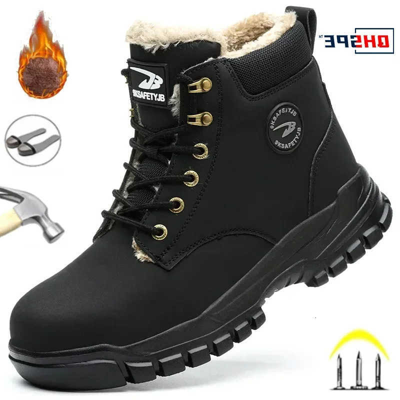 Work 2025 Winter Warm Men's Safety Boots Waterproof Sturdy Steel Toe Shoes Sports Shoes Safety Protection Cold Prevention D260901