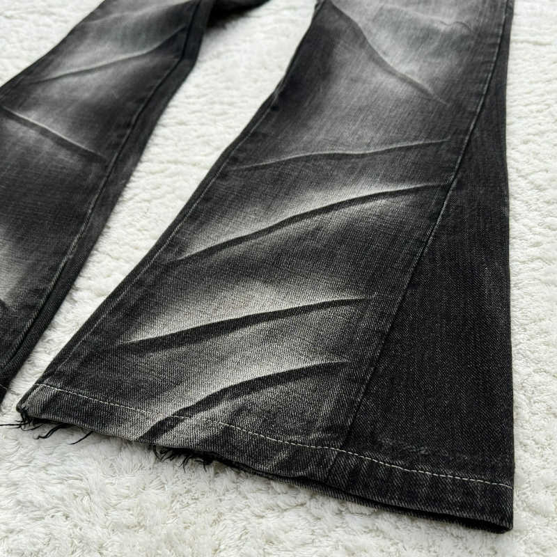 Jeans Distressed Flare American Y2K Gothic Men Double Waist Lace Up Denim Pants Washed Scratches Unisex Bootcut Jeans D260902