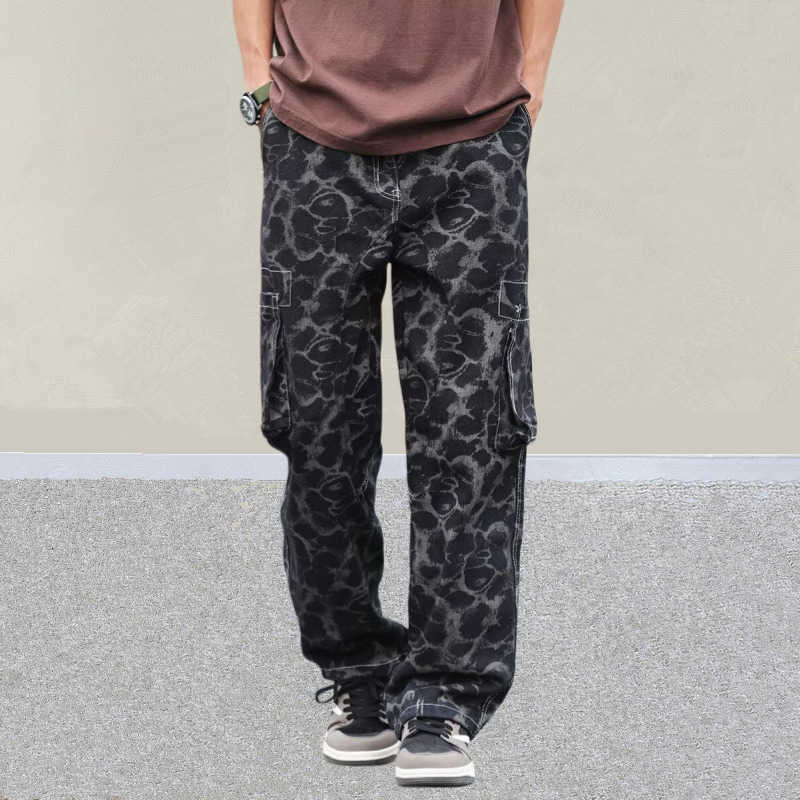 Black 2025 Trashy Y2K Fashion Leopard Baggy Cargo Pants For Men 90S Vintage Clothes Casual Cotton Trousers Moda Hombre D260902