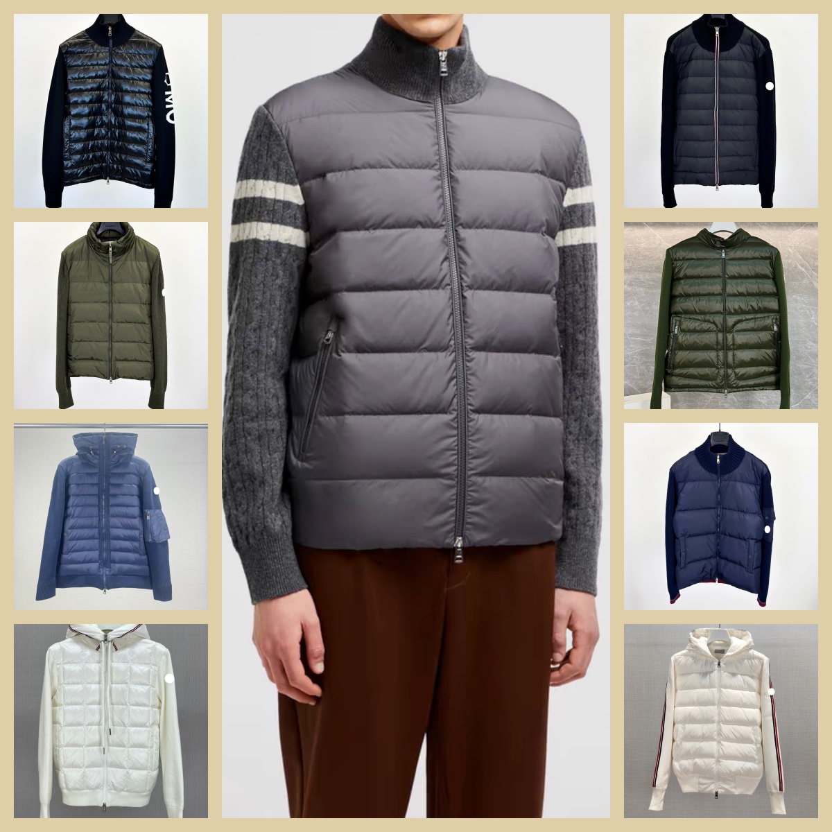 Designer Hommes Down Parkas Mens Badge Brodé NFC Col Montant Tricoté Splice Pull Pull Léger Veste Décontractée Manteau Moelleux Pull Taille M-3XL