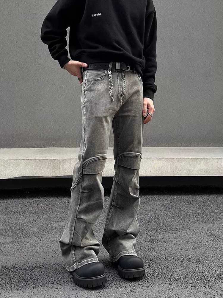 Streetwear Y2K 2026 Vintage Ropa Grey Pleated Flare Jeans Pants For Men Designer Clothes Old Harajuku Goth Long Trousers D260902