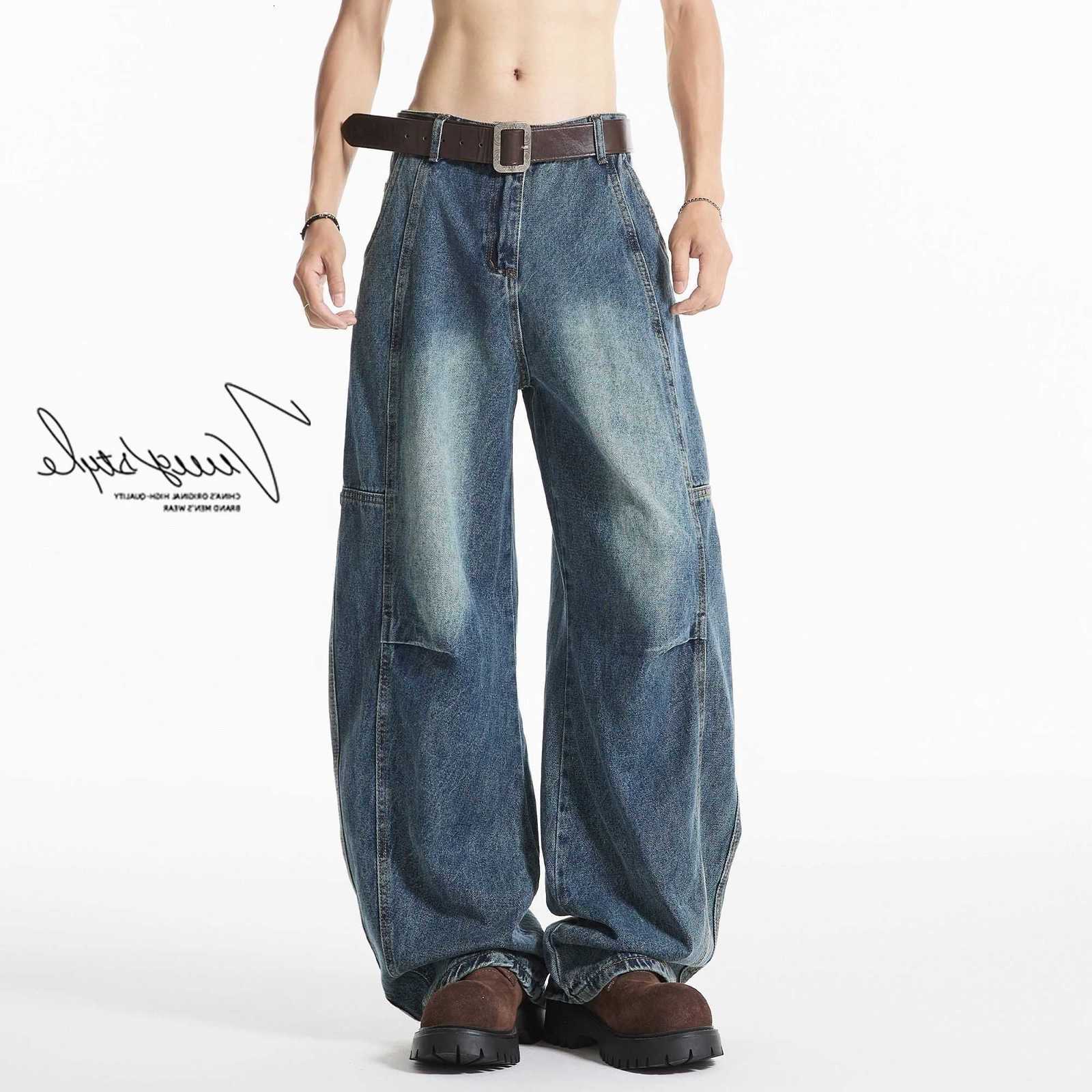 Jeans Scimitar Blue Men's Autumn and Winter Trendy Brand Ruffian Handsome Loose Straight Men's Wide-leg Pants D260902