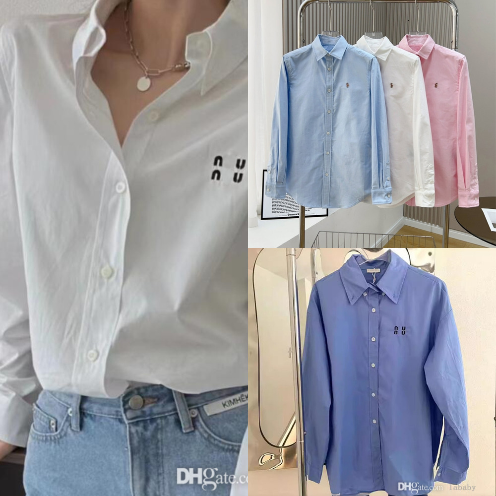 Spring Autumn Blouse Shirt Women Designer Clothes High-quality Oxford Embroidery Blouses Tops Casual Long Sleeve Classic Womens Shirts