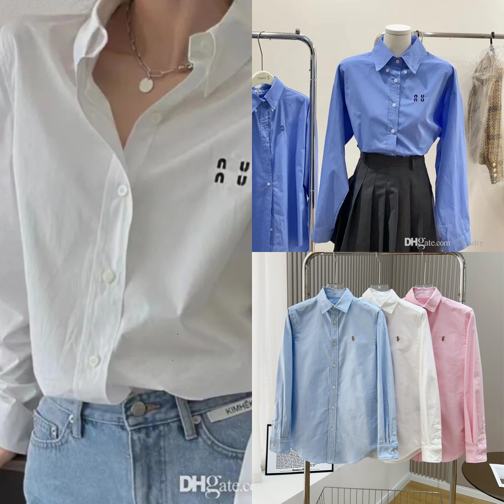 Spring Autumn Blouse Shirt Women Designer Clothes High-quality Oxford Embroidery Blouses Tops Long Sleeve Casual Womens Shirts