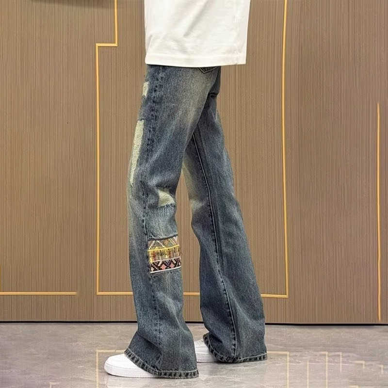 Paisley Men's 2026 Pattern Spring Embroidered Baggy Jean High Street Ripped Straight Denim Pants New American Y2K Jeans D260902