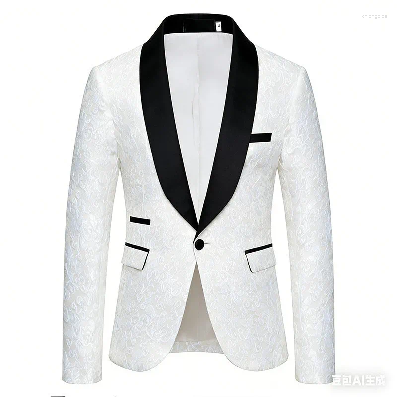 Men' s Suits Men Floral Jacquard Tuxedo Jacket Shawl Lap