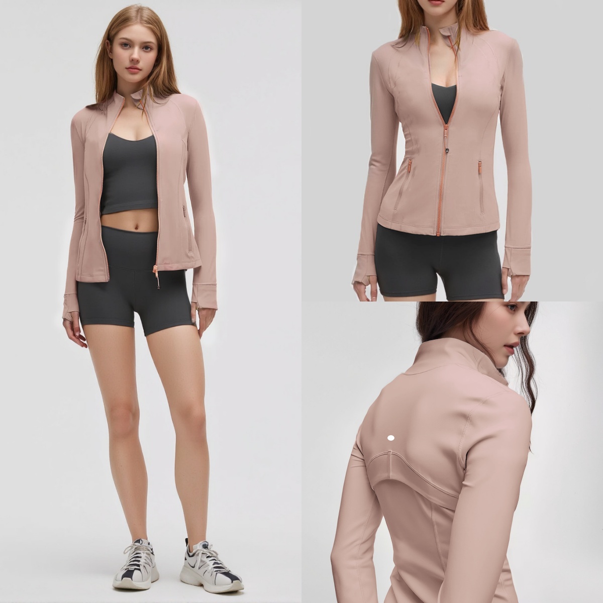 UU-L6173 Veste de course en plein air à haute élasticité pour femmes avec col montant et veste de Yoga à fermeture éclair dorée haut athlétique D