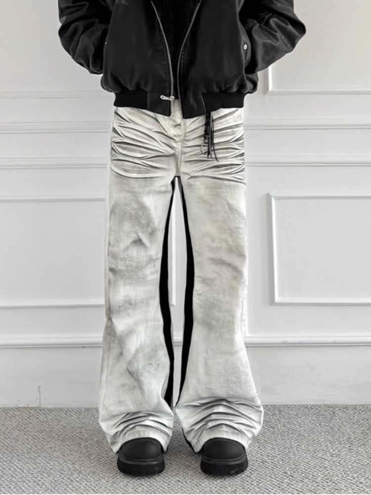 Y2K 2026 Style American Patchwork Dirty Washed White Baggy Jeans Pants For Men Clothes New Rock Loose Cotton Long Trousers D260902