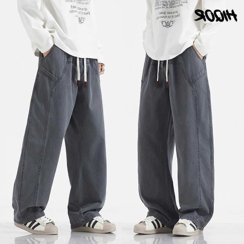100% Cotton HIQOR Work Pants Men Casual Straight Trousers Y2K Man Plus Size Cargo Pants Fashion Solid Workout Pants D260902