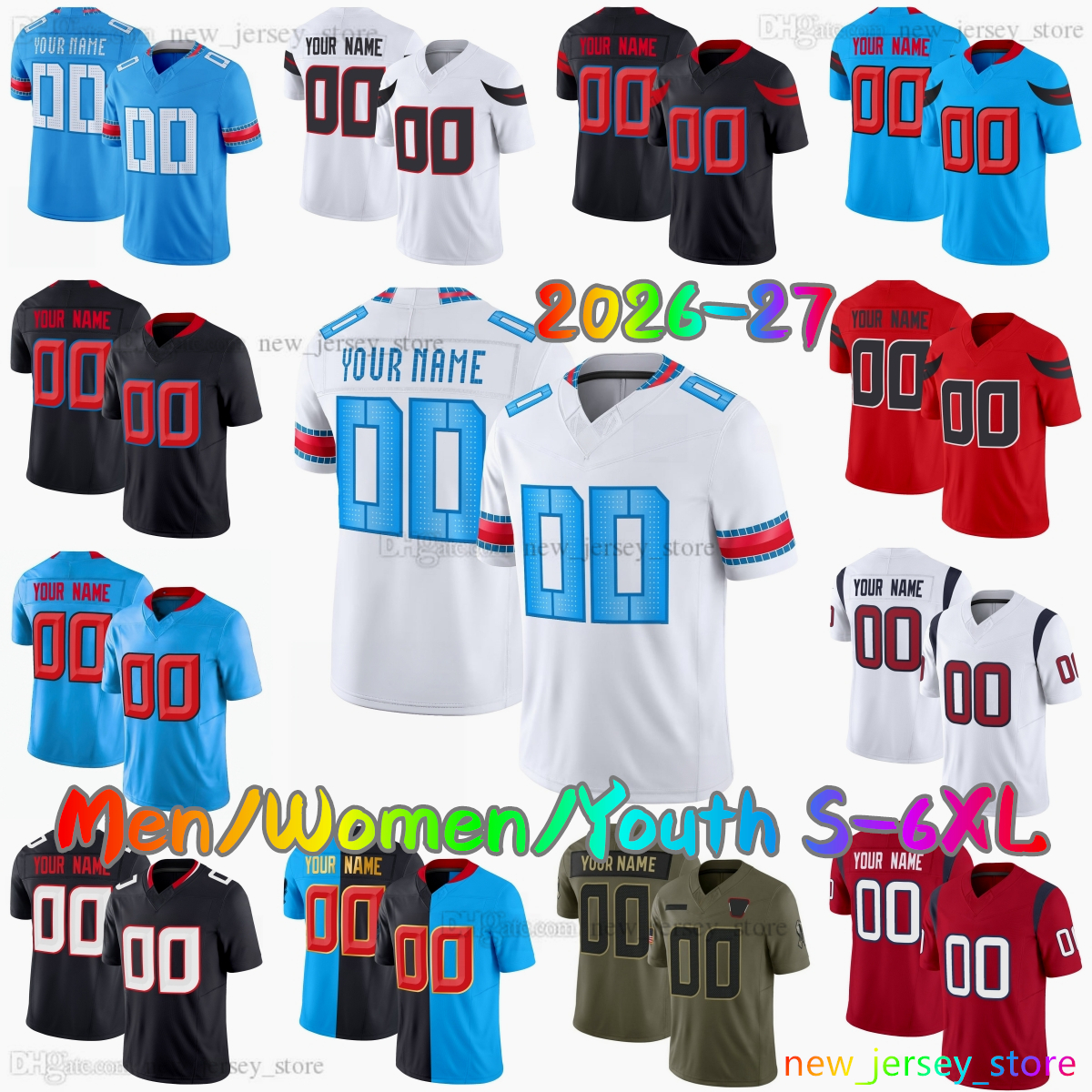 2026-27 Custom New DIY 7 C.J. Stroud Football Jersey 5 Jalen Pitre 2 Calen Bullock 1 Tank Dell 3 Kamari Lassiter 86 Dalon Schultz 13 Christian Kirk