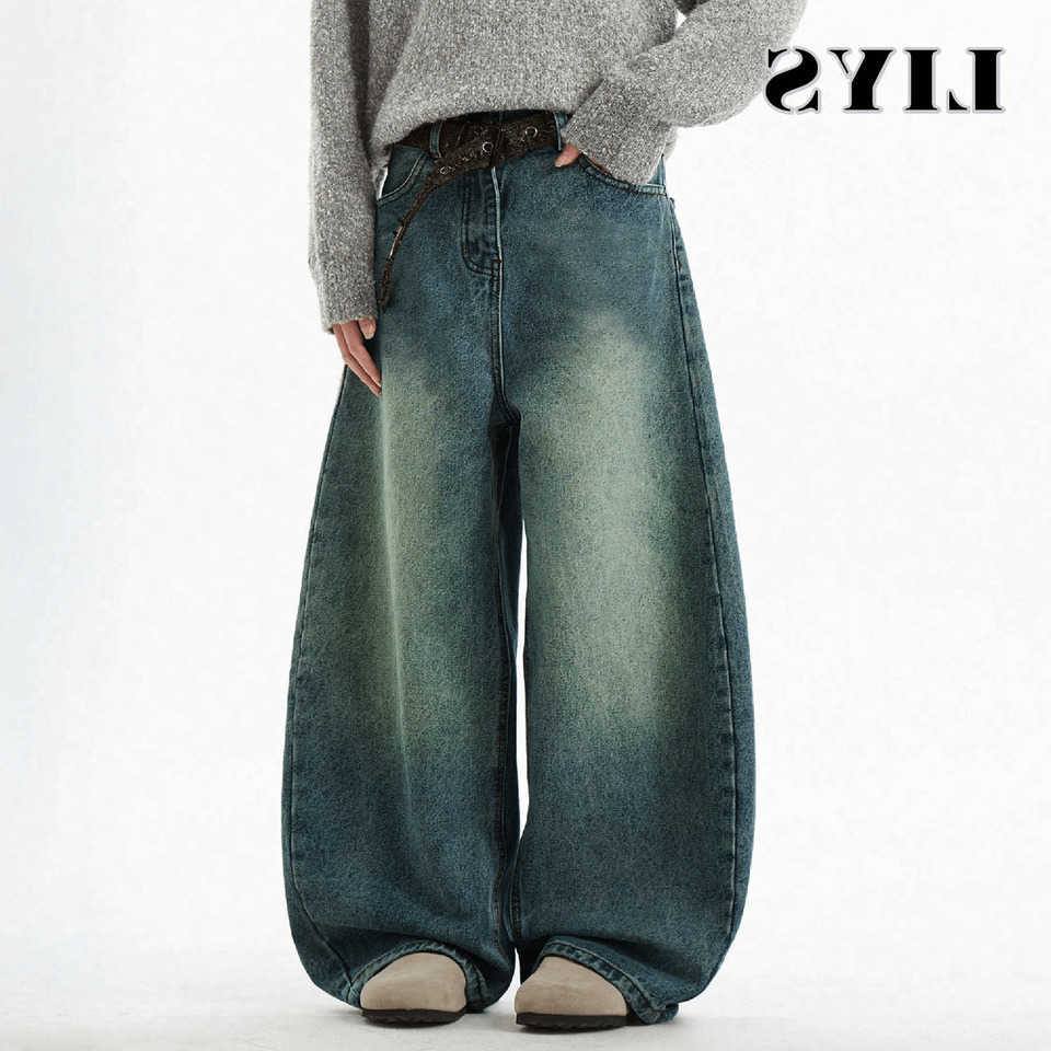 Denim Men's Wear Blue Wide-Leg Pants Baggy Jeans Vintage Three-Dimensional Cut Curved Knife Jeans Loose Fit Summer New Trend D260902