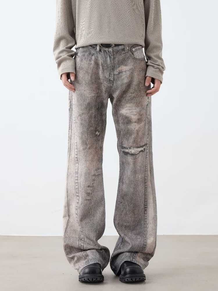 3D 2026 Pantalones Y2K Streetwear Printed Vintage Grey Baggy Flare Jeans Pants For Men Clothing Patchwork Harajuku Long Trousers D260902