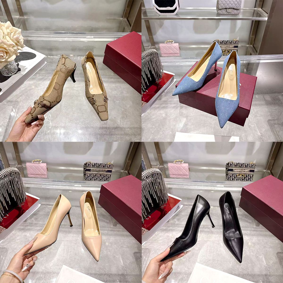 GUCCAR Patent Leather Heel Women Dress shoe jacquard luxury Designer Kitten Pumps Fashion Sexy Metal Buckle Pointed Toe High Heels Evening Party Sti