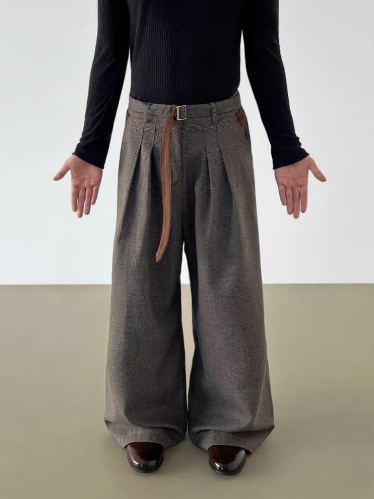 Japanese Y2K New Fashion 2026 Brown Pleated Baggy Cleanfit Suit Pants For Men Clothing Wide Leg Male Bottom Casual Long Trousers D260902
