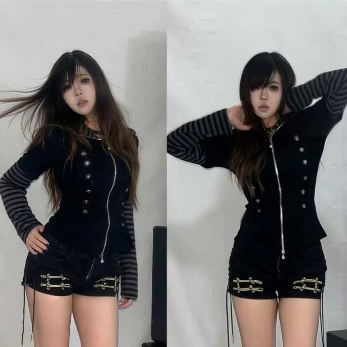 Subculture Women Korean 2026 Fall Punk Short Jacket American Vintage Y2K Retro Chic Casual Cropped Street Outerwear M260901