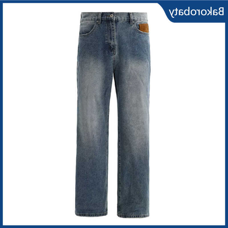 Patchwork 2026 Summer Vintage Blue Straight-Leg Jeans For Man American Casual Brown Pockets Denim Pants Y2K Streetwear Jean D260902
