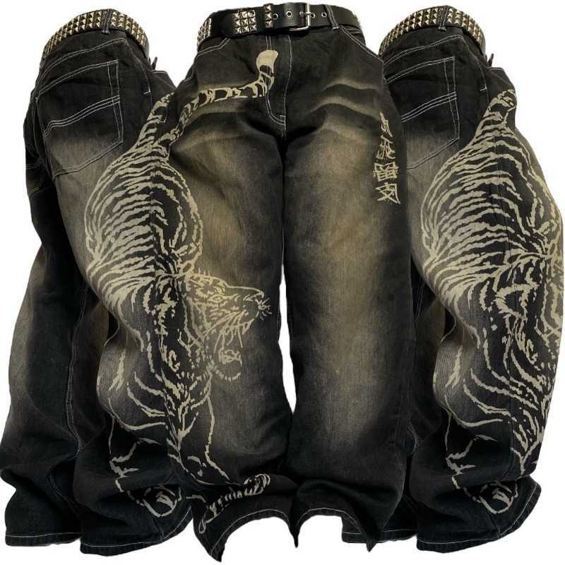 Fashion New Oversized Pattern 2025 Baggy Jeans Men Y2K Street Vintage Rock Casual Straight High Waist Wide Leg Trousers D260902