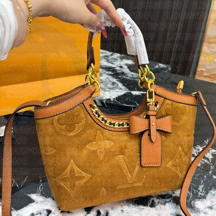 2026 10a top Luxury Women Embossed Monogram Hobo Shoulder Bag Top Handle Removable Crossbody Strap Bow Decor Ladies Casual Daily shopping bag wallet