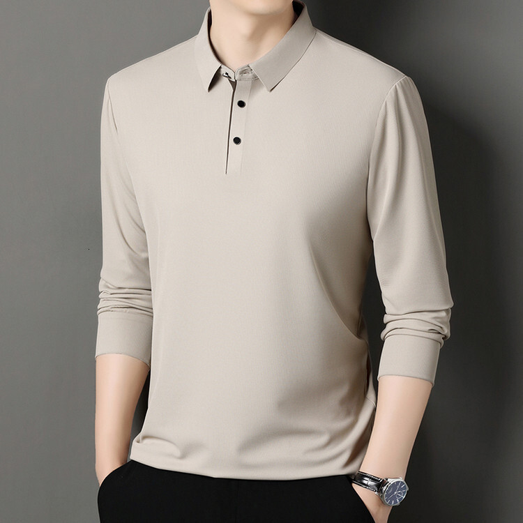 Designer New foreign trade solid color long sleeve polo shirt for men casual trendy middle aged men's clothing dad's autumn top ba