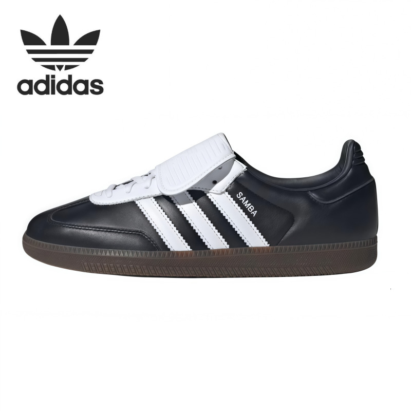 Unisex Retro Samba LT Fold Tongue Sneakers Black Leather White Stripes Gum Rubber Sole Vintage Street Fashion Casual Trainers