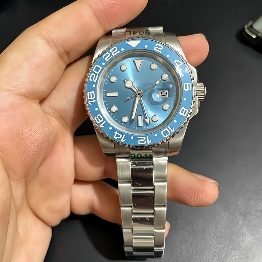 watch men's automatic mechanical watch luxury watch classic design mens_watches movement five bead all stainless steel strap red dial sapphire