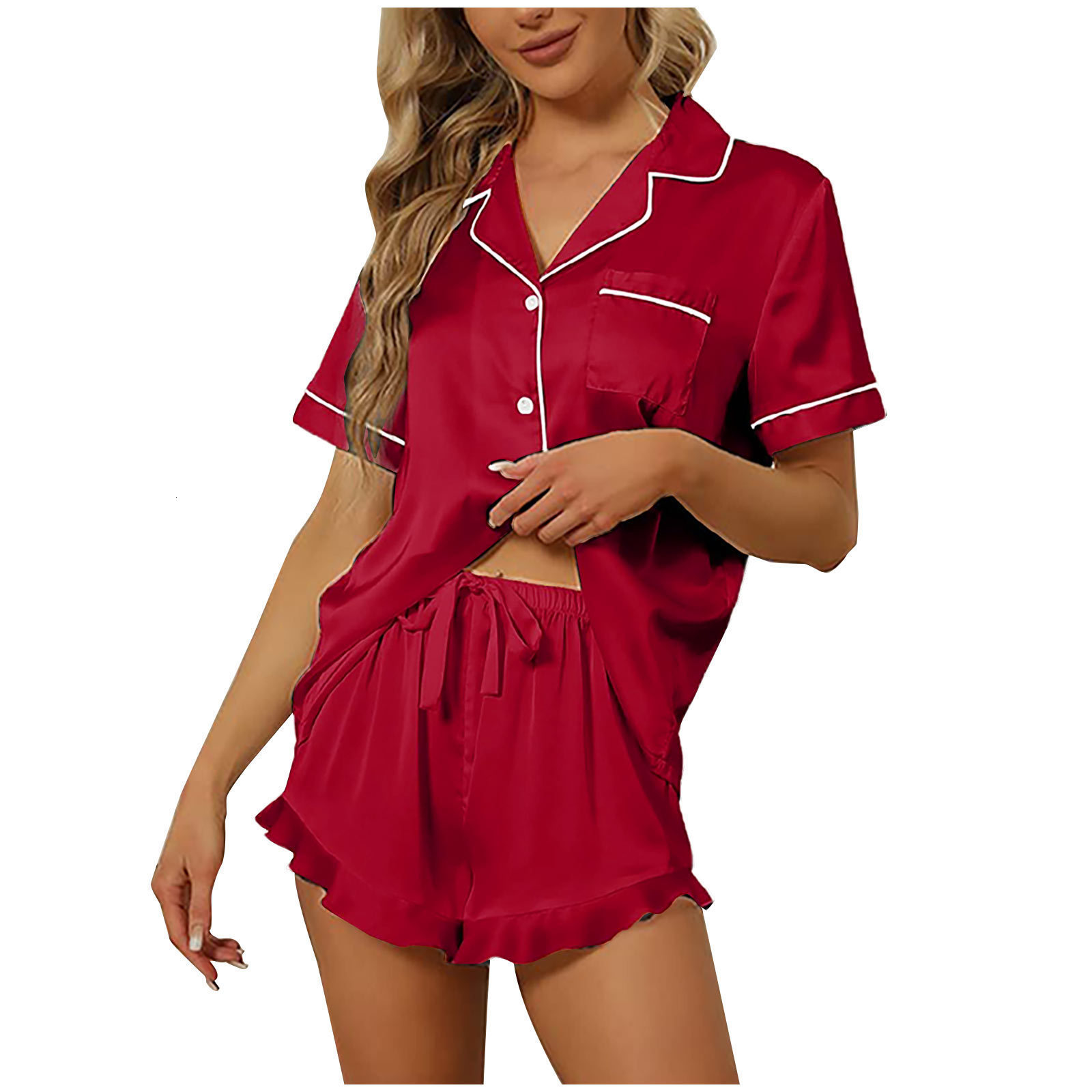 Pyjamas d'été pour femmes Satin Soie Rayures Vêtements de nuit Pyjamas Court Rose Loungewear Pjamas Dames Costume À La Maison Homewear Femme 2207