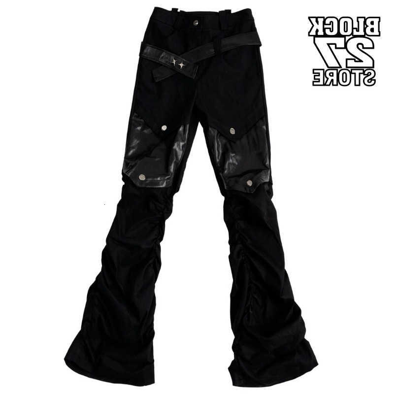 Gothic Dark High Style Street Cargo Denim Jeans Men Flare Curved Leg Y2K Streetwear Vintage Wash Black Trousers Harajuku Unisex D260902