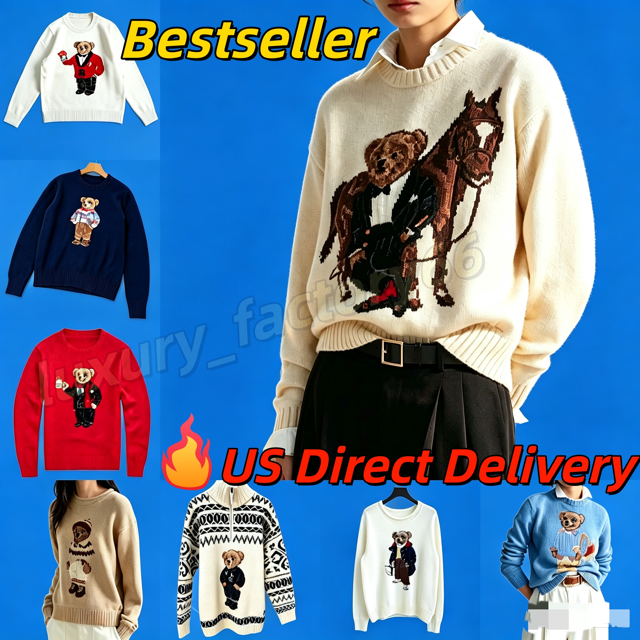 Designer Style Women Winter Knitted Pullover Soft Cotton Bear Pattern Jumper Fashion Basic Long Sleeve Sweater Top for Daily Casual Wear