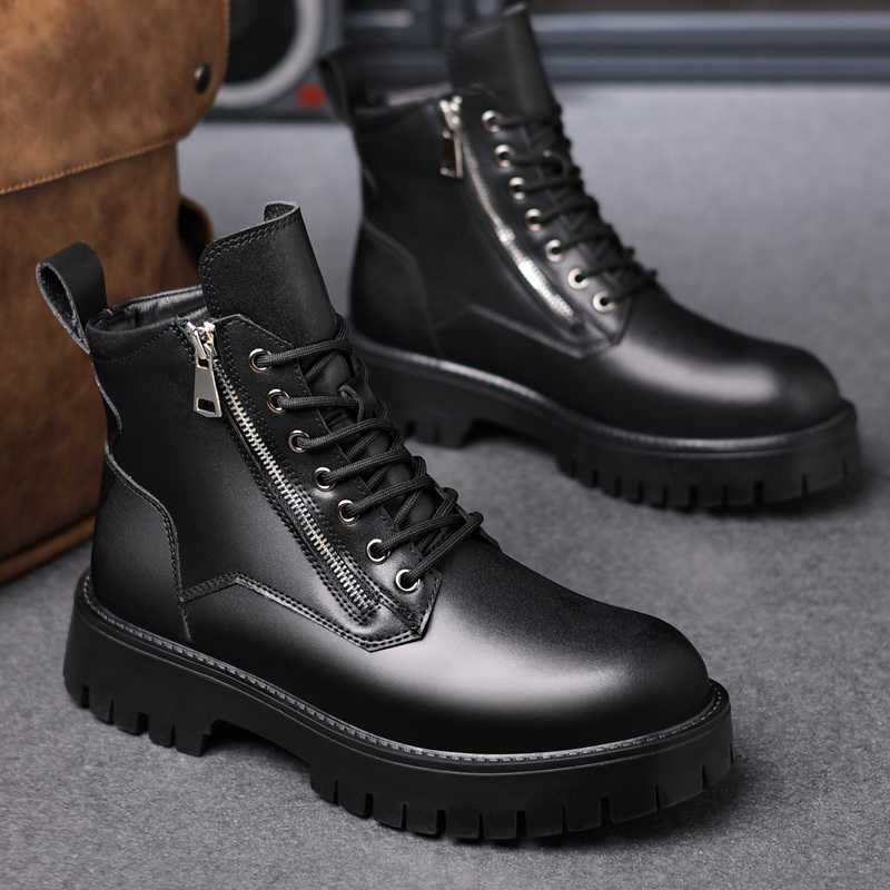 British Style Men Genuine Leather Ankle Boots Classic Lace-up Antiskid Thick Bottom Antiskid Boots Casual Leather Round Toe Shoe D260901