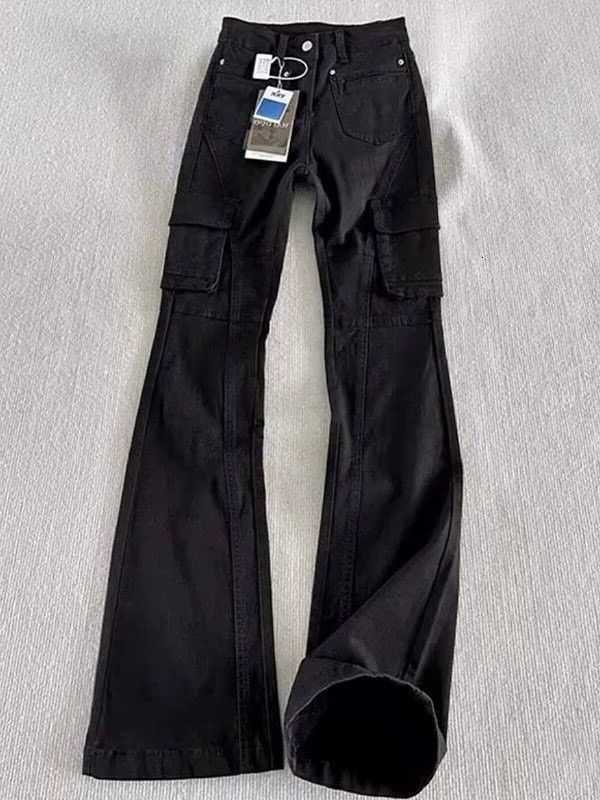 Multi-pocket Tooling Men's Spring Autumn High Street Scimitar Pants Slim-fit High-waisted Micro-pull Pants Flared Jeans D260902