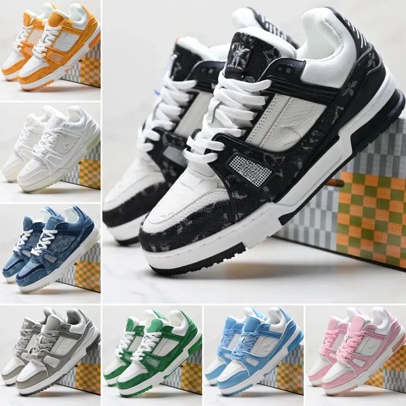 with Box Designer Skate Casual Shoes Embossed Sneaker White Black Green Red Blue Mesh Leather Denim Canvas Luxury Fashion Women Men Platform trainer