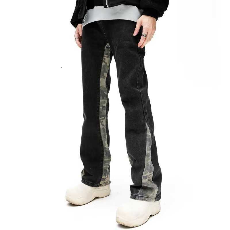 Camouflage Design 2026 Patchwork Cool Straight Men Jeans Pants Y2K Clothes Hip Hop Washed Black Casual Long Trousers Ropa Hombre D260902