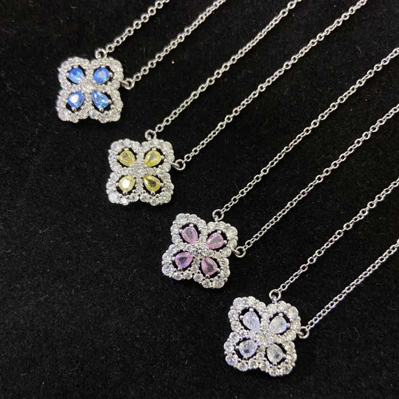 jewellery designer necklace accessories women bijoux femme luxe S925 Silver Classic Four leaf clover Petal Diamond Pendant Necklaces Multi Color Hol