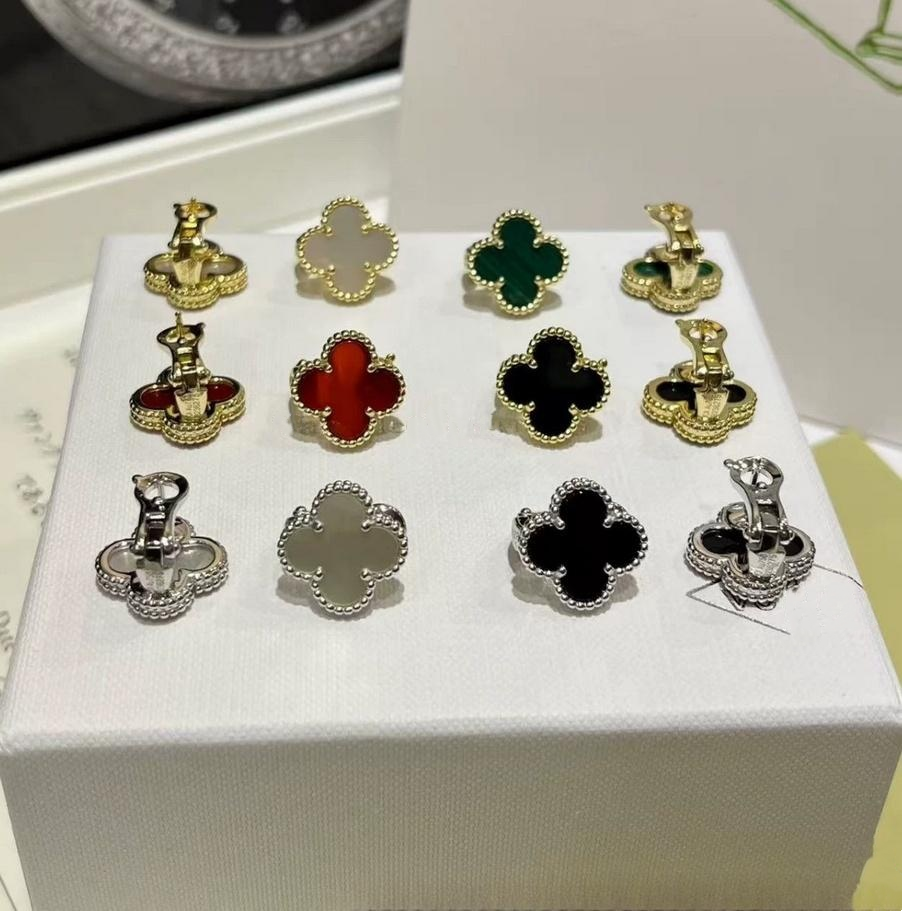 designer clover earrings 18k gold-plated white shell mother earrings red chalcedony black agate earrings 925 silver Charm Earring designer jewelry b