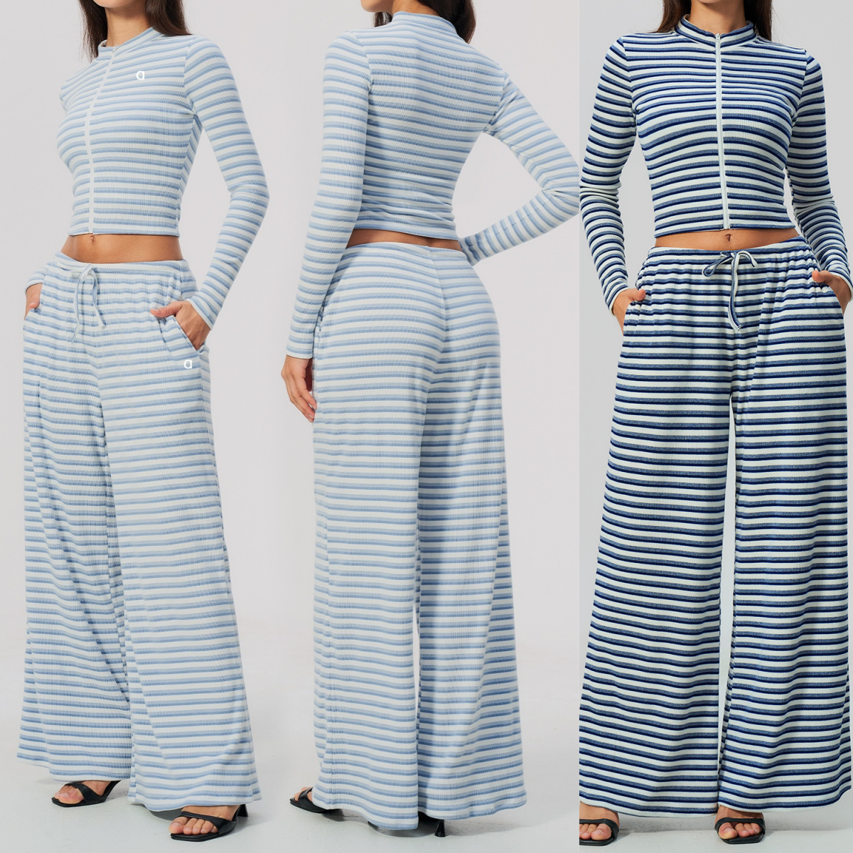 2810AO Nouvelle veste de fitness double col en velours court rayé veste de sport veste ample jambe large pantalon de yoga décontracté mode fitnes
