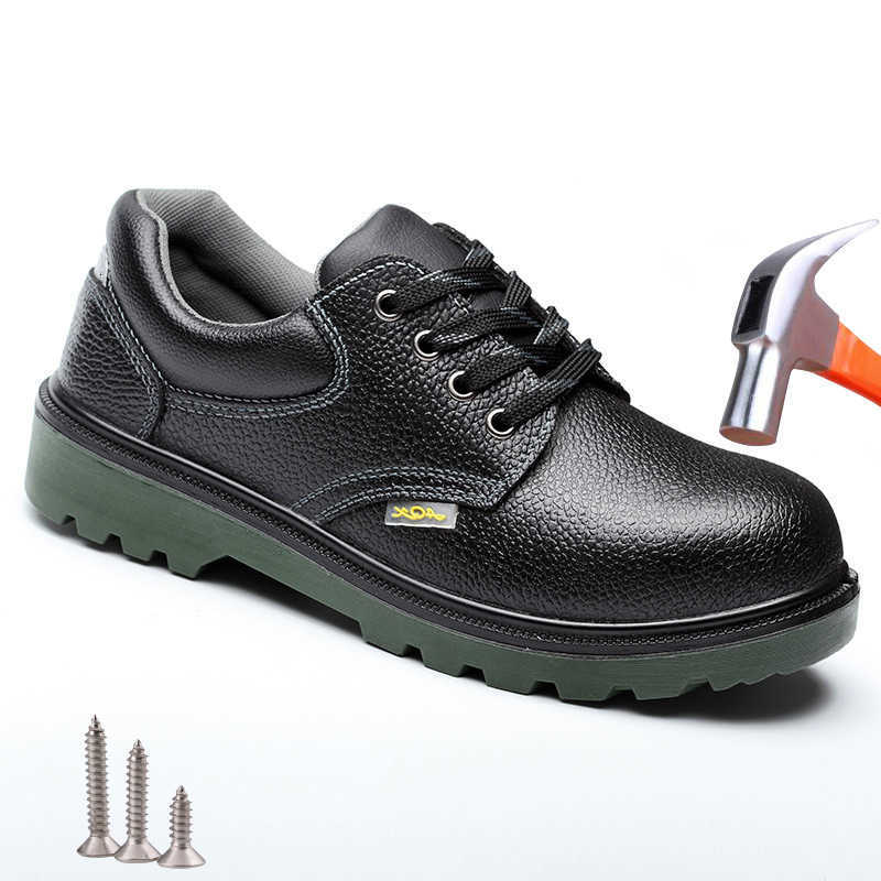 Genuine Men's Safety Leather Shoes Work Boots Summer Breathable Indestructible Women Work Safety Sneakers D260901