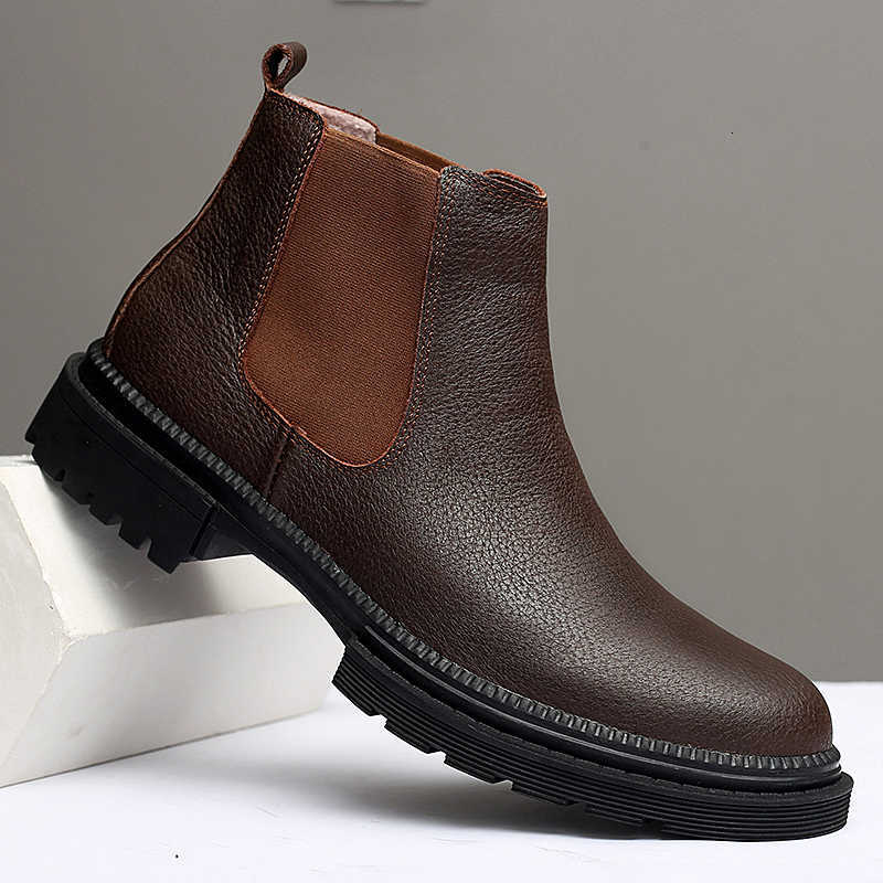 Boots Genuine Leather Mens Chelsea Slip on Male Casual Footwear All-match High Quality Ankle Boots Vintage Style Business Botas D260901