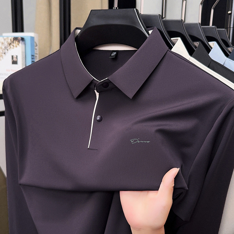 Designer Men's long sleeve POLO new spring and autumn basic solid color base shirt loose casual turn down collar top 6d