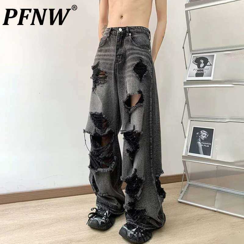 Denim New Summer2025 Pants Men's High Street Broken Hole Straight-leg Solid Color American Style Trousers Male 28W3236 D260902