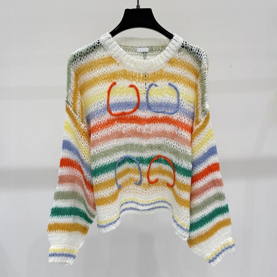 Oversize Fit Knit Sweater For Women Designer Colorful Striped Thin Pullovers Sweater Autumn Y2K Style Resort Vacation Sweater