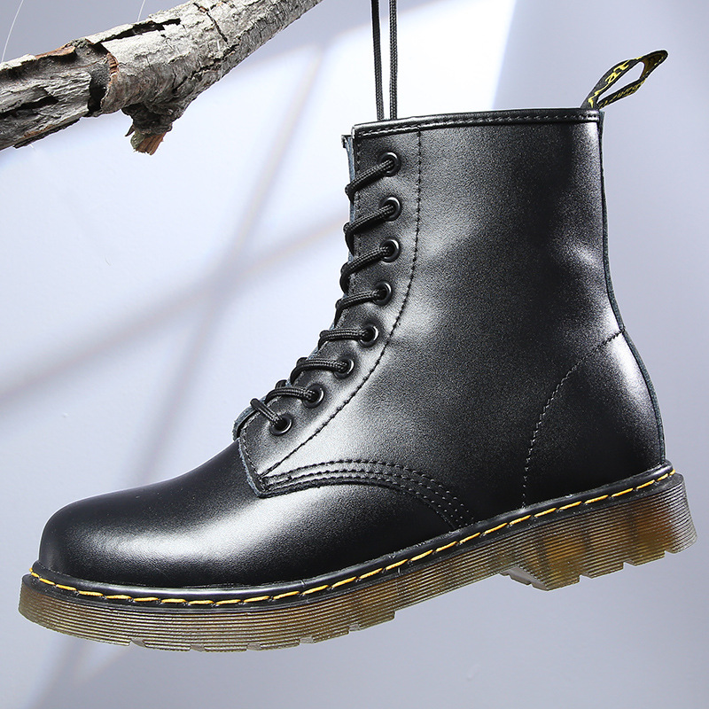 Free Shipping 2026 New Unisex Vintage Combat Boots with Round Toe, Genuine Leather High Top Work Boots for Couple, British Style Chunky Sole Ankle B