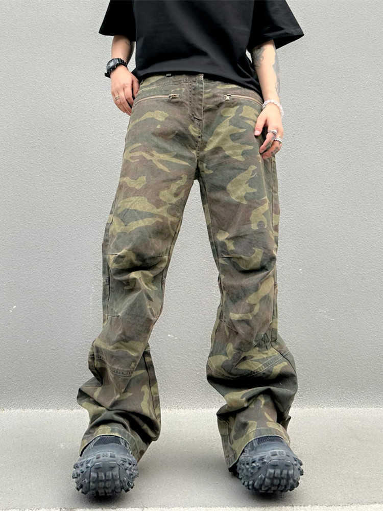 Camouflage 2026 Pantalones Y2K Fashion Pleated Baggy Jeans Pants For Men Clothes Zipper Pockets Straight Gothic Long Trousers D260902
