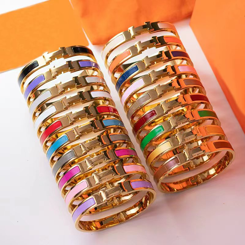Stainless Steel Enamel 8mm H Bracelet Brand Classic Designer Cuff Bracelet for Women Fashion Couple Wedding Bracelet Luxury Jewelry Gift