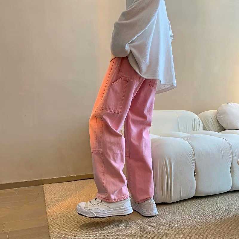New Fashion Pink Baggy 2026 Men Cargo Jeans Pants Elegant Straight Casual Women Solid Long Trousers Y2K Clothes Pantalon Homme D260902