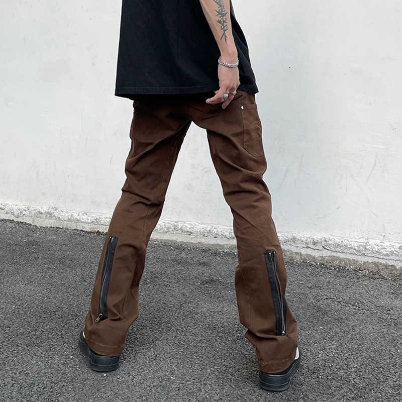 Streetwear Y2K 2026 Pantalones Brown Zipper Slim Jeans Cargo Pants For Men Clothes Designer New Rock Long Trousers D260902