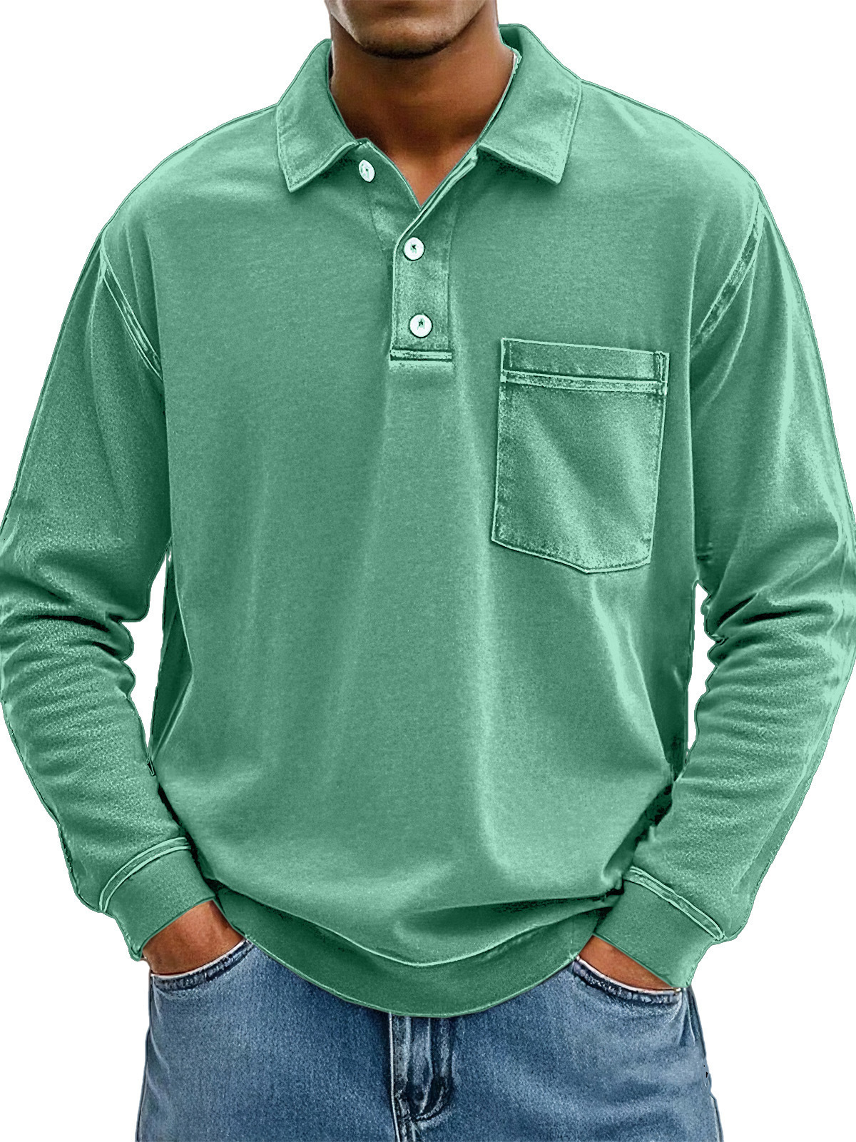 Designer 2026 New Casual Versatile Men's Turn Down Collar Polo Shirt Solid Color Long Sleeve Top 44